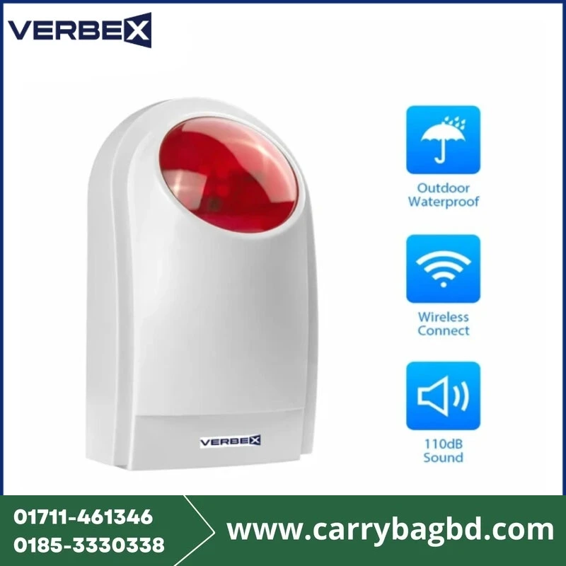 Verbex SR-105 Wireless Indoor and Outdoor Security Siren Strobe Flash Light Horn for Alarm System